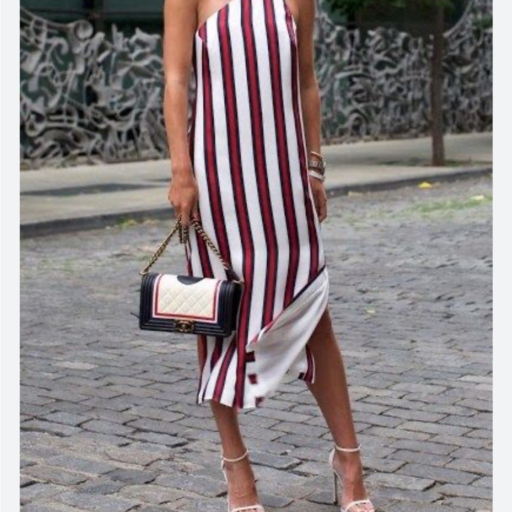Chic One Shoulder Striped Dress